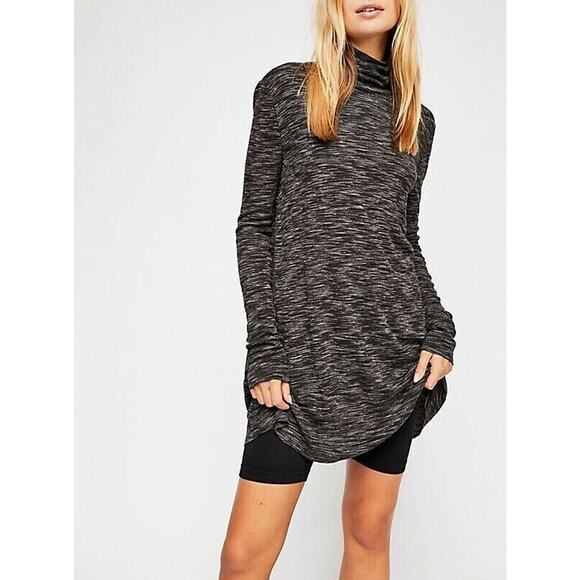 We The Free Stonecold Ribbed Gray Heather Turtleneck Split Back Tunic Small - Picture 1 of 8